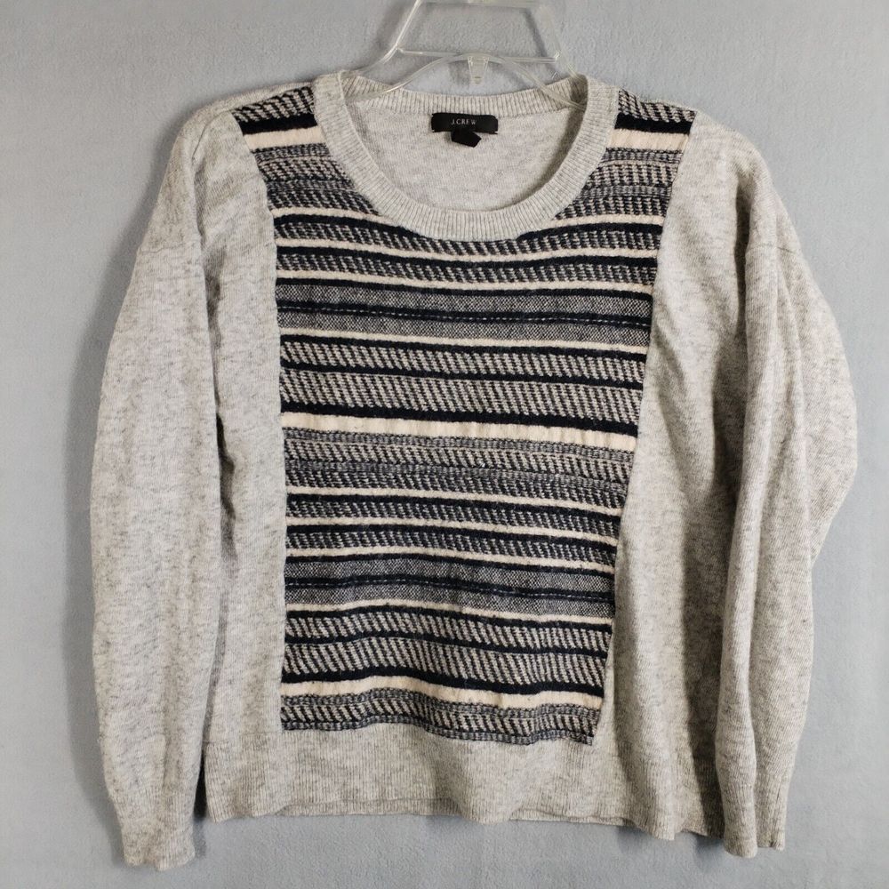 J. Crew Womens Medium Sweater Textured Stripe Wool Angora Rabbit Hair Gray Black